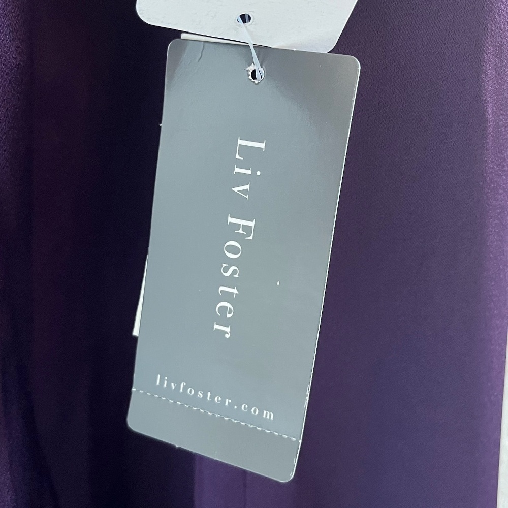 NWT LIV FOSTER | Evening Wear Satin Strapless Gown In Dark Amethyst | Size 10 - Picture 9 of 15